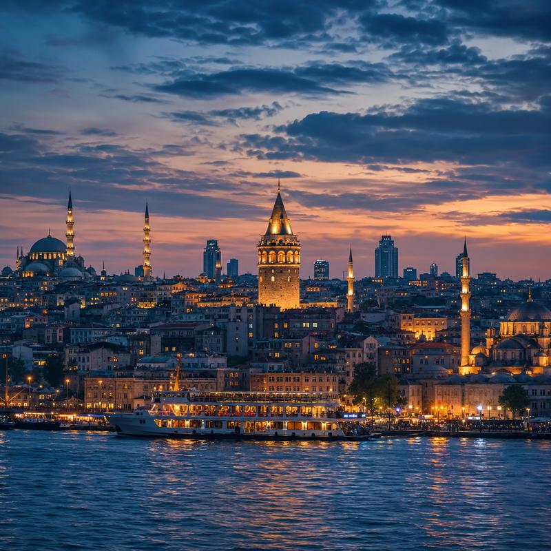 Istanbul skyline at dusk from the Bosphorus